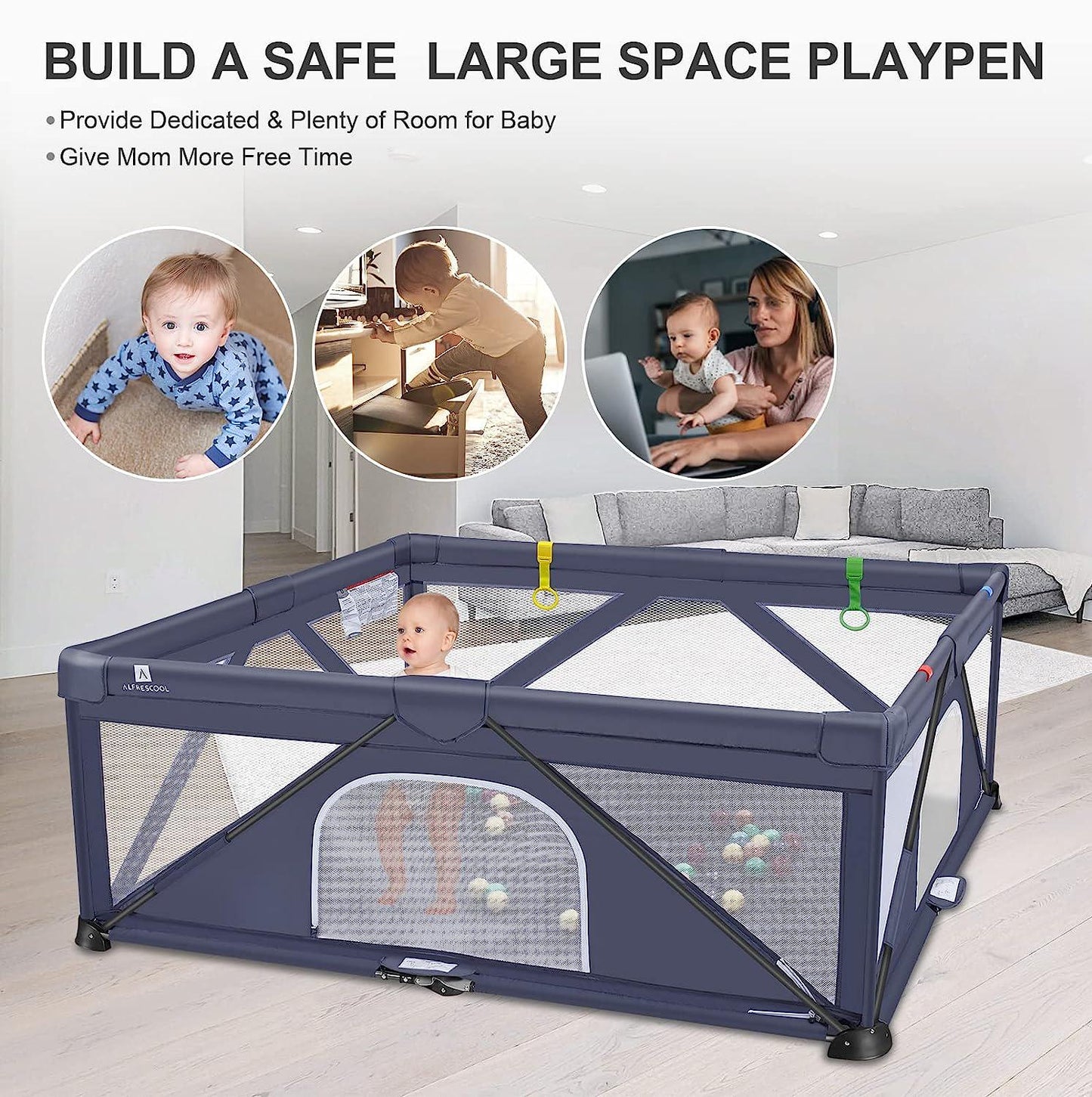 Foldable Baby Gate Playpen, 71 x71 (35 sq. ft Space), Extra Large Playards for Toddler, Indoor and Outdoor, Kids Activity Center, Suitable for Home Travel Picnic