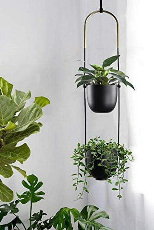 Abetree Modern Metal Hanging Planter for Indoor Outdoor Plants with Hook 2 Tier Boho Wall and Celling Flower Pot Plant Holder Home Decor