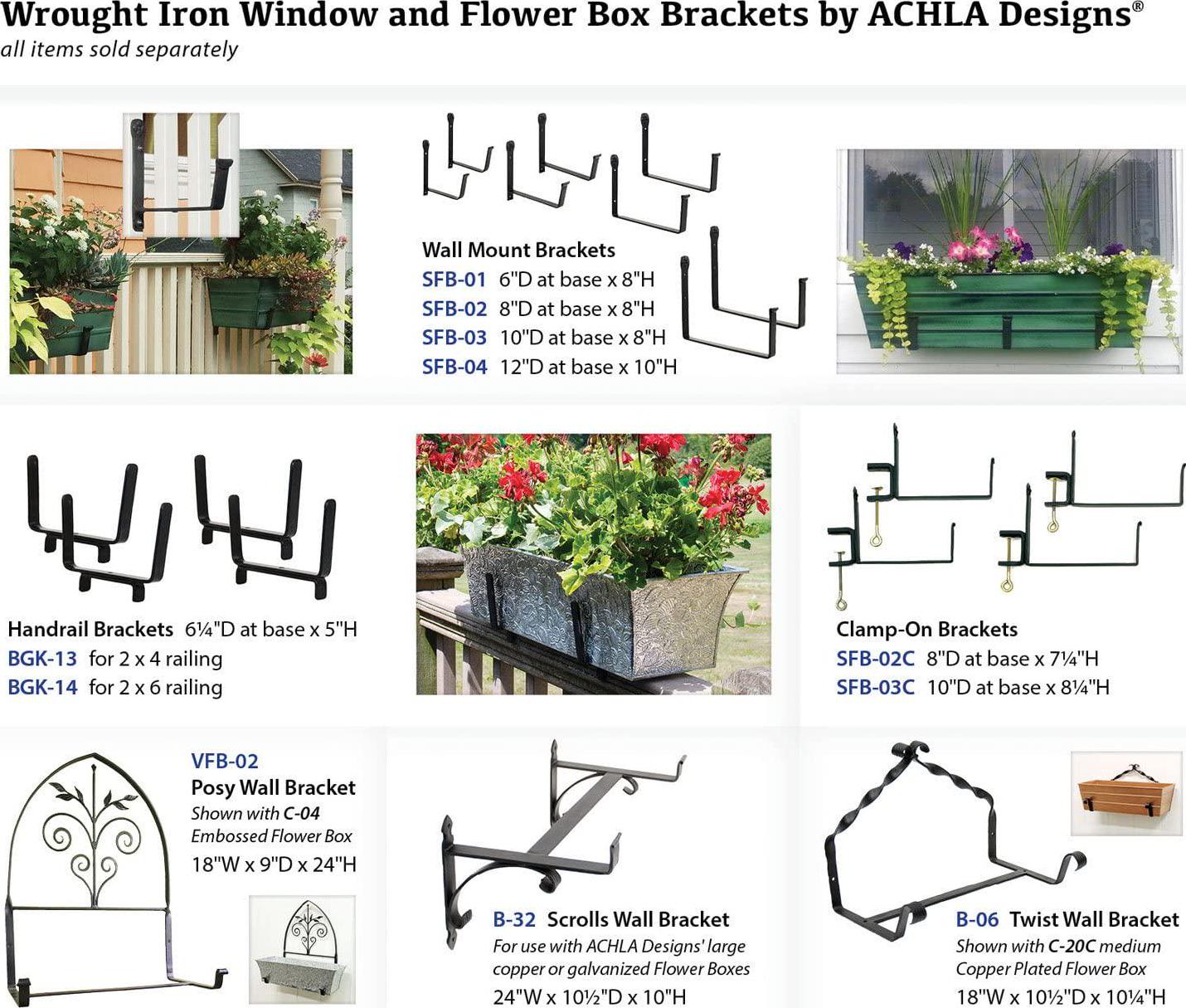 Achla Designs SFB-02 Wall-Mount, 8 inch Flower Window Box Planter Brackets, 8-inch, Black