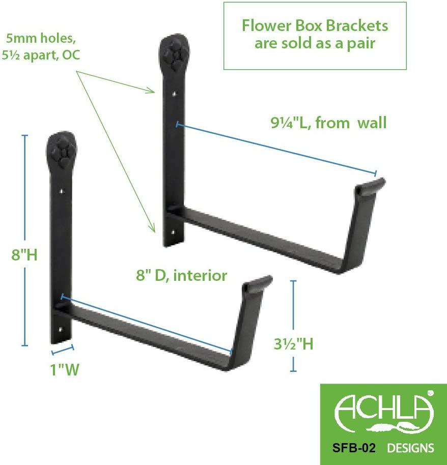 Achla Designs SFB-02 Wall-Mount, 8 inch Flower Window Box Planter Brackets, 8-inch, Black