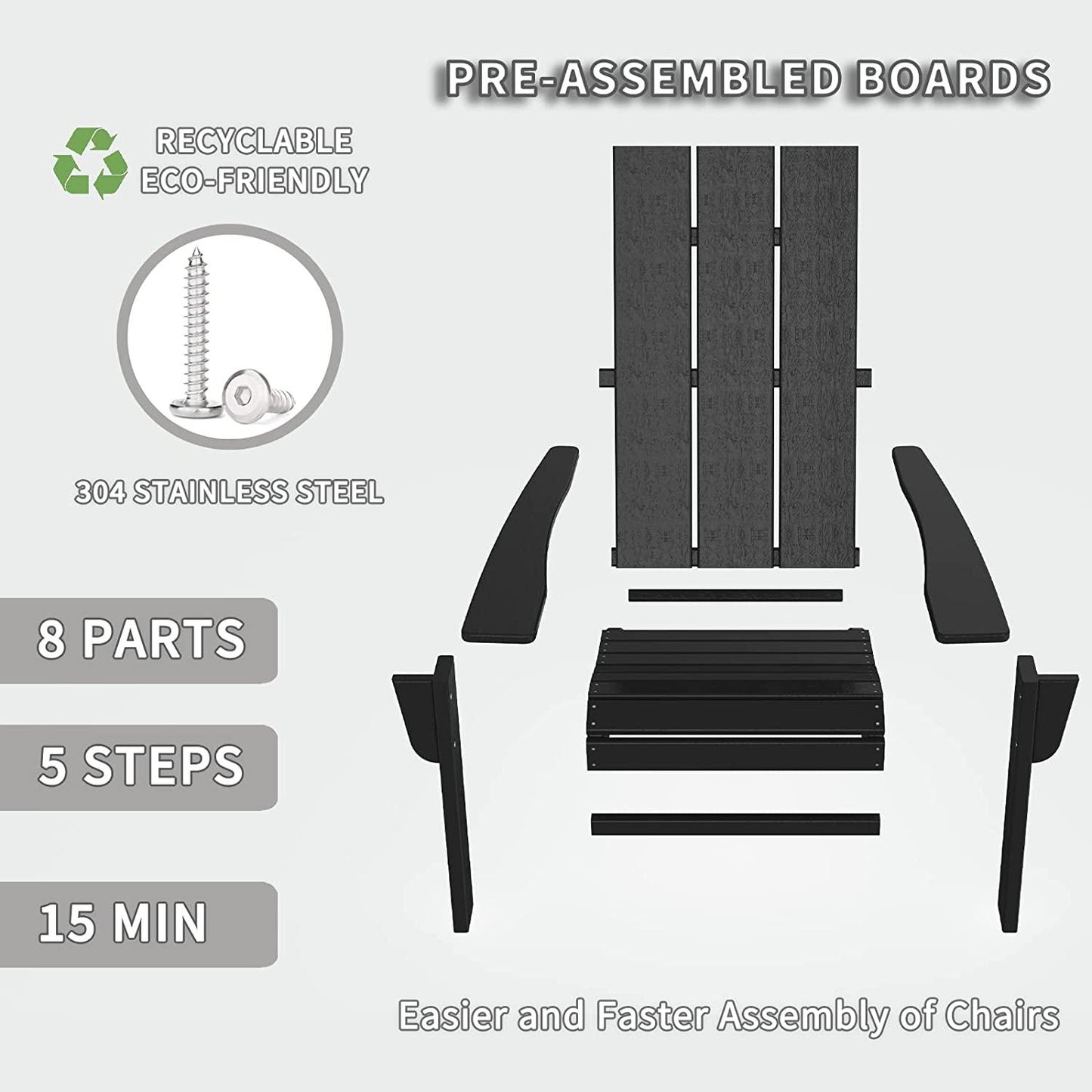 Adirondack Chairs Set of 2 Wood Texture, Weather Resistant Plastic Patio Chairs, Pre-Assembled Outdoor Chairs, Perfect for Pool, Deck