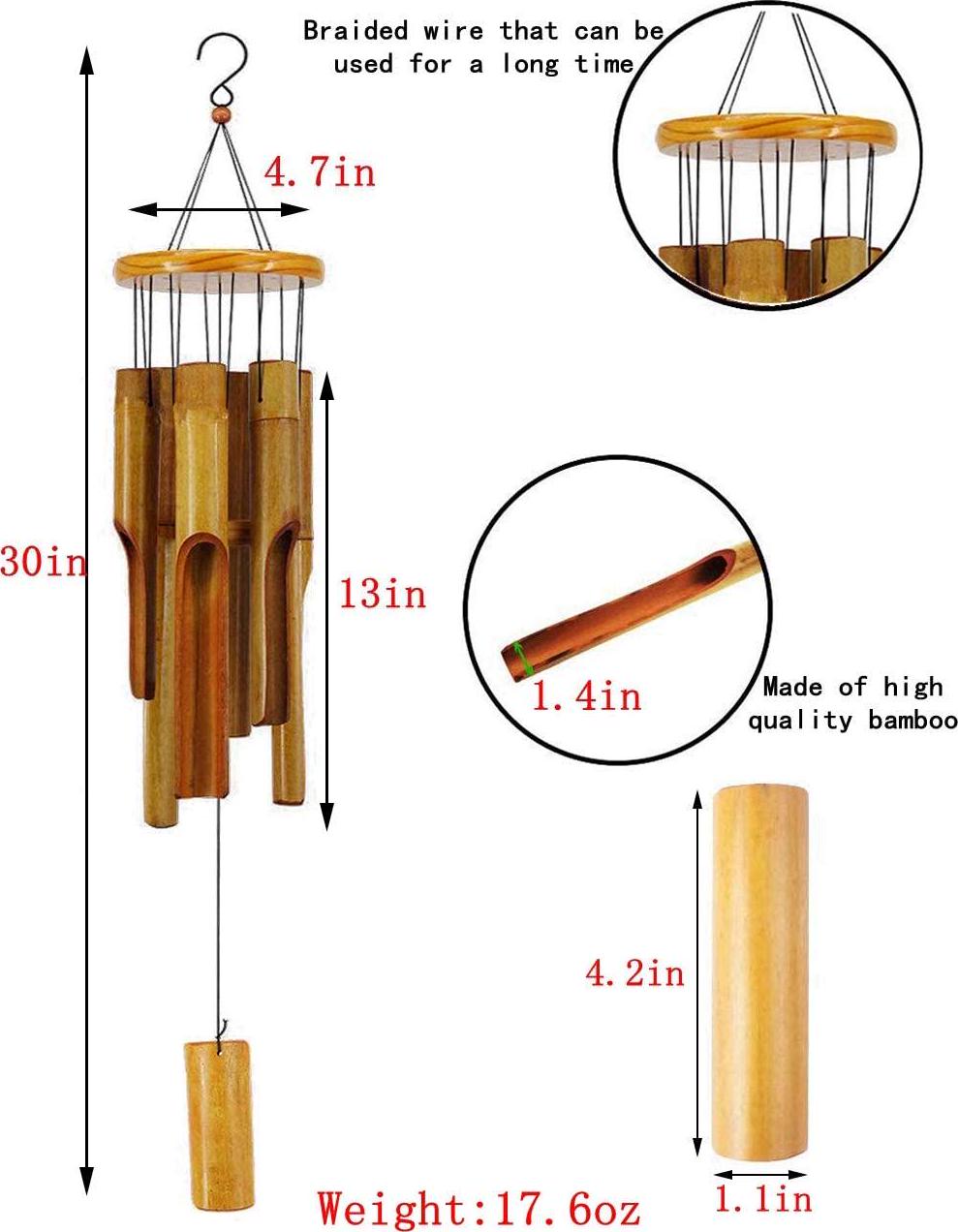 Wooden Wind Chimes Outdoor, Bamboo Wind Chimes with Amazing Deep Tone for Patio Garden Home Décor, Natural Beautiful Sound