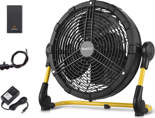 Aire Battery Operated Fan, Rechargeable Outdoor Misting Fan, Portable High Velocity Metal Floor Fan with 15000mAh Detachable Battery and Misting Function, Ideal for Patio, Camping, More - 16 inch-