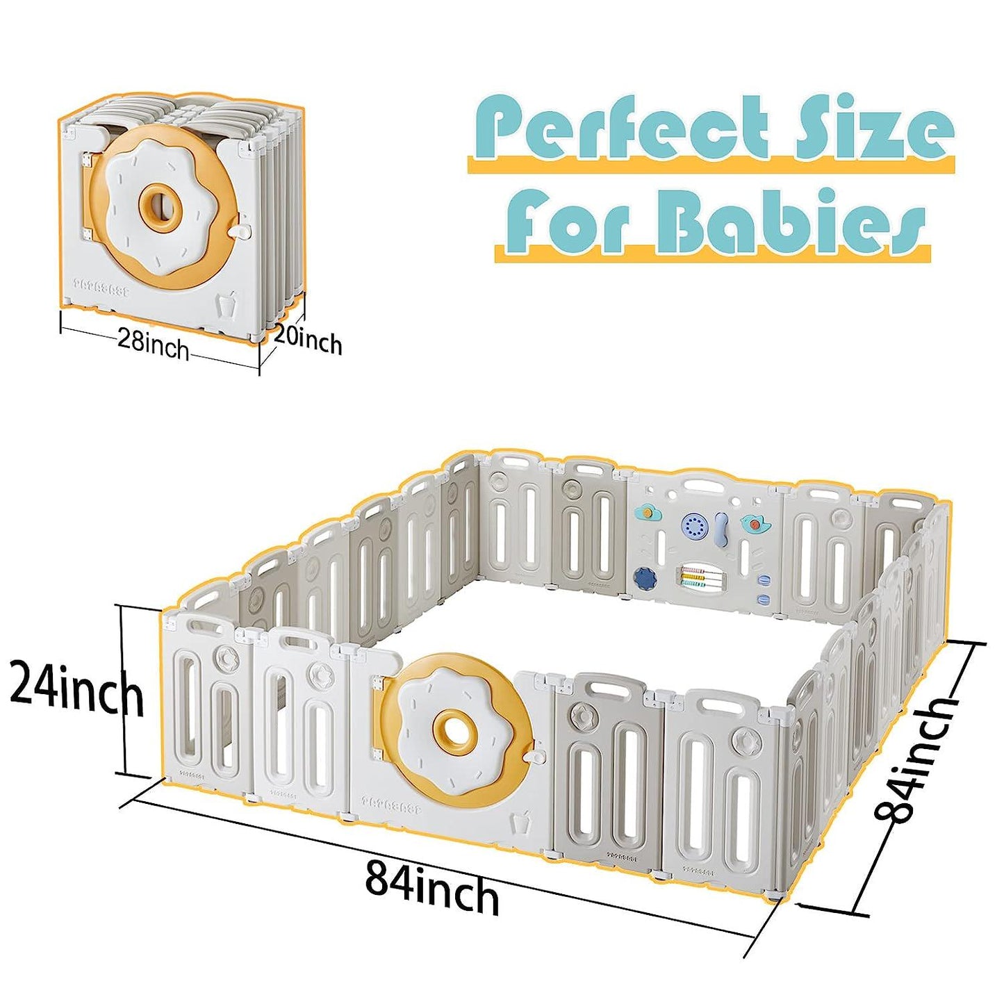 22 Panels Donut Baby Playpen Safety Sturdy Kids Play-Center-Yard, Donut Kids Activity Center for Indoor Outdoor Portable Baby Fence with Gate for Baby