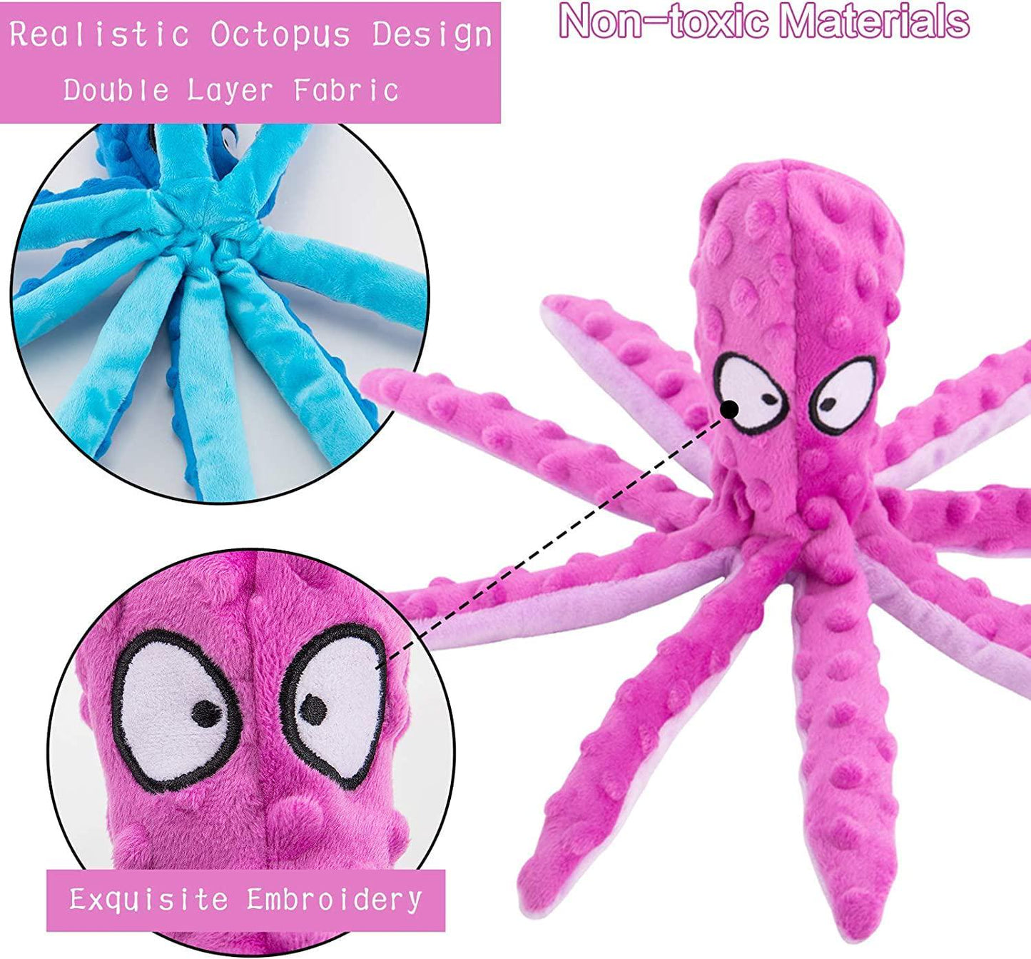 Squeaky Dog Toys, Octopus Toys for Aggressive Chewers, Tough No Stuffing Plush Large Dogs, Crinkle Interactive Puppy Small Medium Dogs(3pcs)