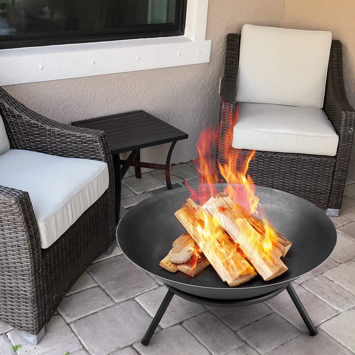 Amagabeli Fire Pit Outdoor Wood Burning 22.6in Firepit Firebowl Fireplace Heater Log Charcoal Burner Extra Deep Large Round Camping Outside Patio Backyard Deck Heavy Duty Metal Grate ET288