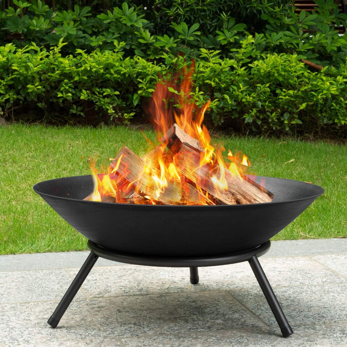 Amagabeli Fire Pit Outdoor Wood Burning 22.6in Firepit Firebowl Fireplace Heater Log Charcoal Burner Extra Deep Large Round Camping Outside Patio Backyard Deck Heavy Duty Metal Grate ET288