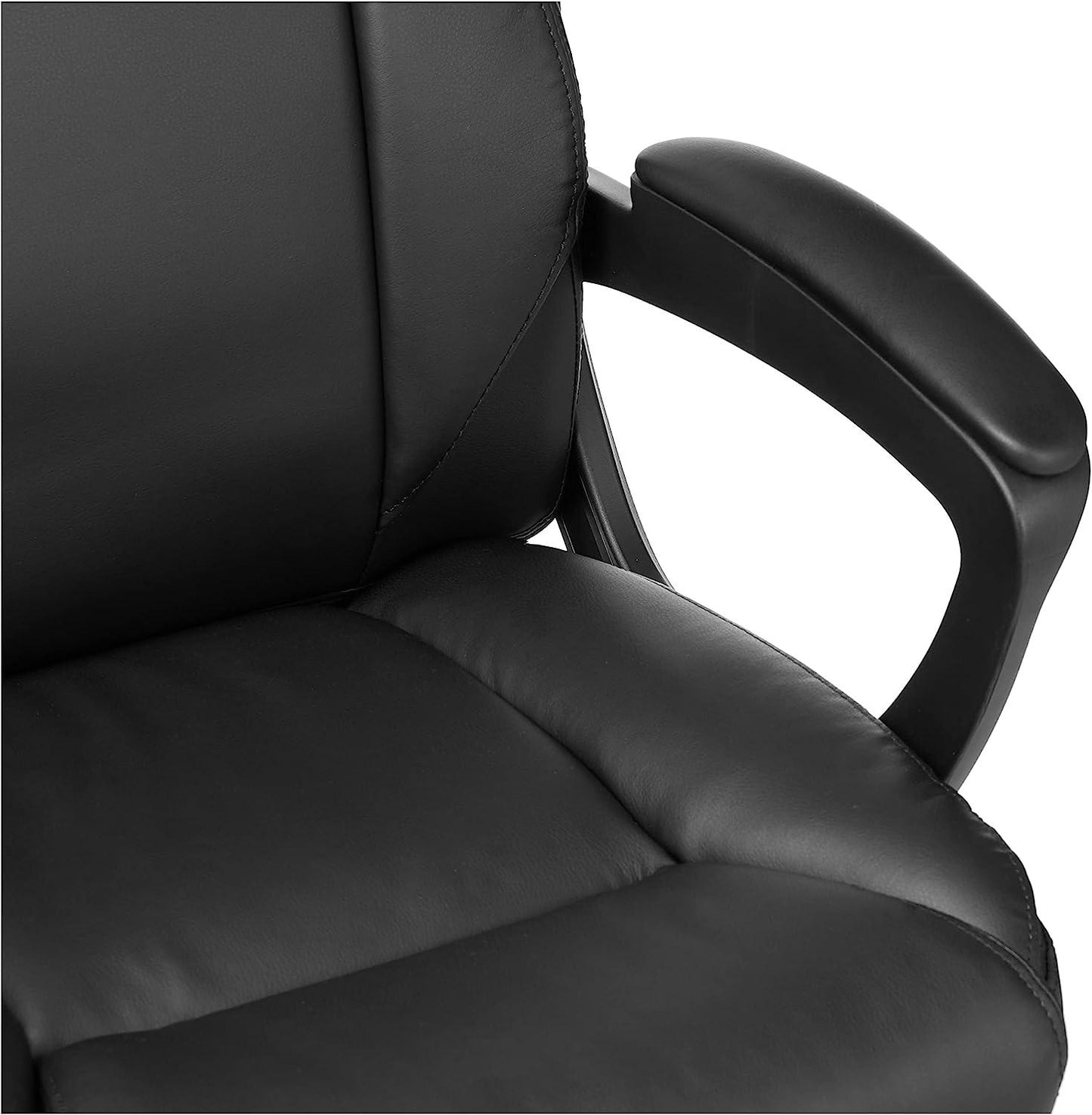 Basics Classic Puresoft PU Padded Mid-Back Office Computer Desk Chair with Armrest, 25.75 D x 24.25 W x 42.25 H, Black