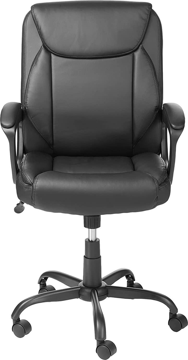 Basics Classic Puresoft PU Padded Mid-Back Office Computer Desk Chair with Armrest, 25.75 D x 24.25 W x 42.25 H, Black
