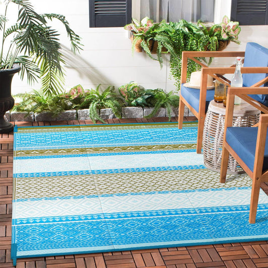 Anidaroel Outdoor Rugs for Patios Clearance Waterproof, 4x6ft Reversible Plastic Straw Outside Area Rugs, Stain and UV Resistant Camping Mat for RV, Porch, Balcony, Pool Deck, Picnic, Teal-