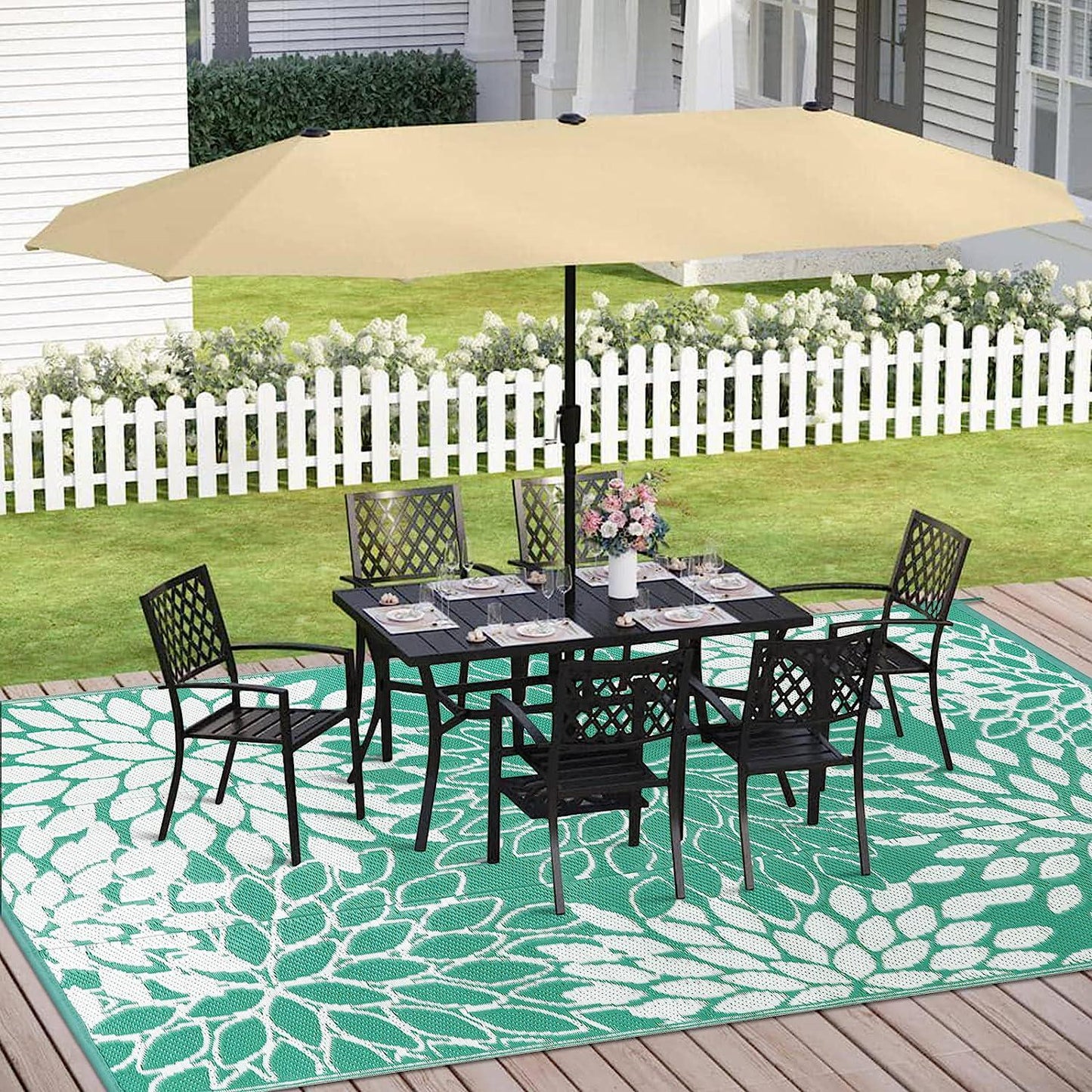 Outdoor Rugs 6x9ft for Patios Clearance Waterproof, Reversible Tropical Plastic Straw Camping Mat Outside Rug, Large Outdoor Area Rug