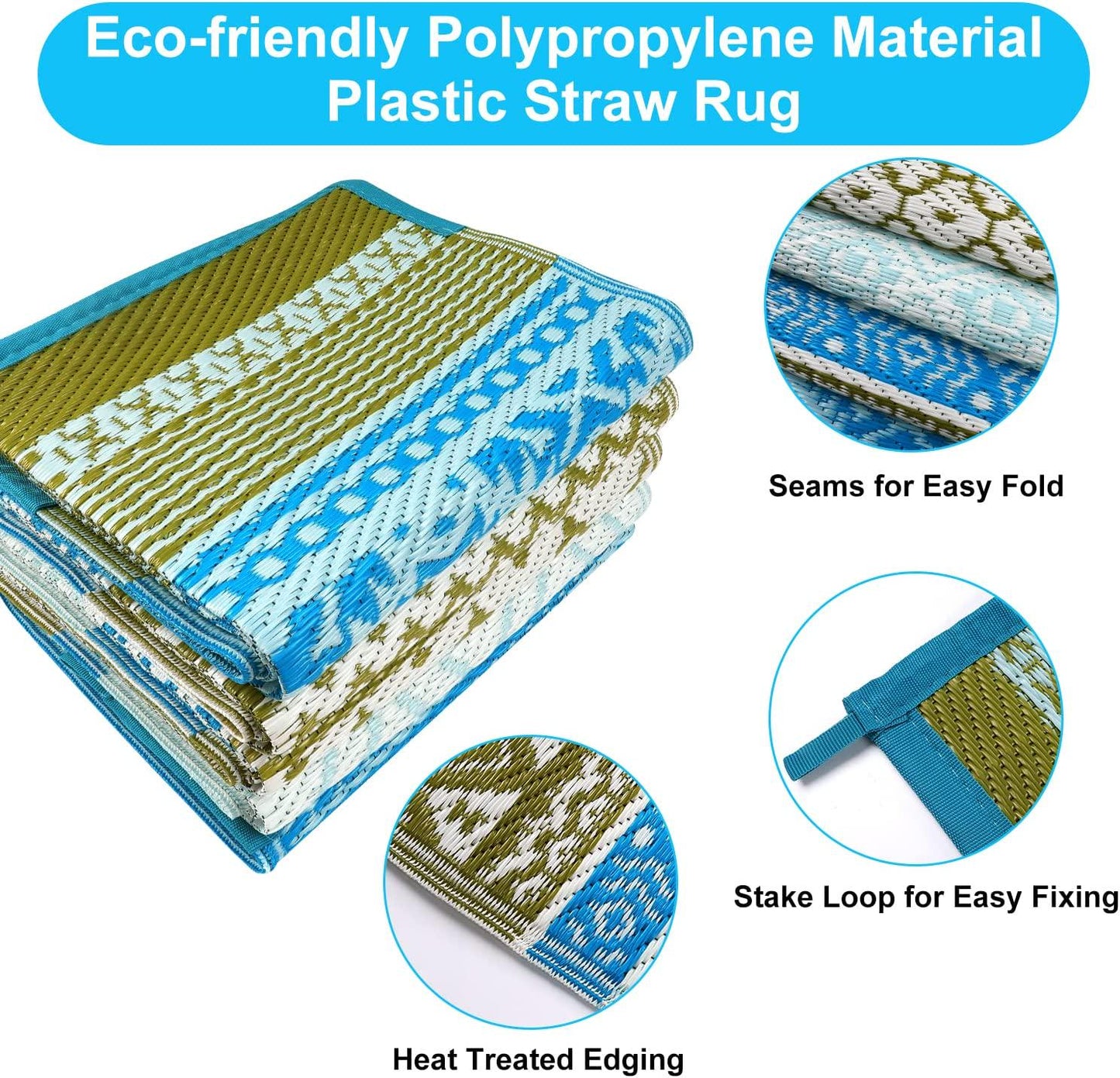 Outdoor Rugs for Patios Clearance Waterproof, 4x6ft Reversible Plastic Straw Outside Area Rugs, Stain and UV Resistant Camping Mat