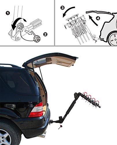 TG-RK4B102B Deluxe 4-Bike Carrier Rack Compatible with Both 1-1/4'' and 2'' Hitch Receiver | with Hitch Pin Lock and Cable Lock | Soft Cushion Protector