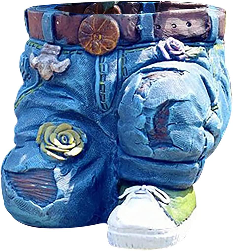 BEFOKA Outdoor Flower Pot, Creative Denim Pants Resin Flower Pot Garden Denim Flower Pot Decoration Outdoor Indoor Garden Planters Pots