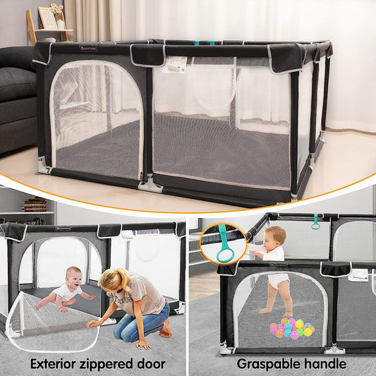 Baby Playpen 50 ×50 ,Pack N Play,Playard,Baby Gate,Kids Activity Center,Playpen for Babies and Toddlers,Indoor Outdoor(Black)-