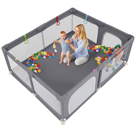 Baby Playpen 71 x 59 , Yamctopy Playpens for Babies and Toddlers, Extra Large Baby Fence with Anti-Slip Base, Sturdy Safety Baby Playpen with Soft Breathable Mesh Grey-