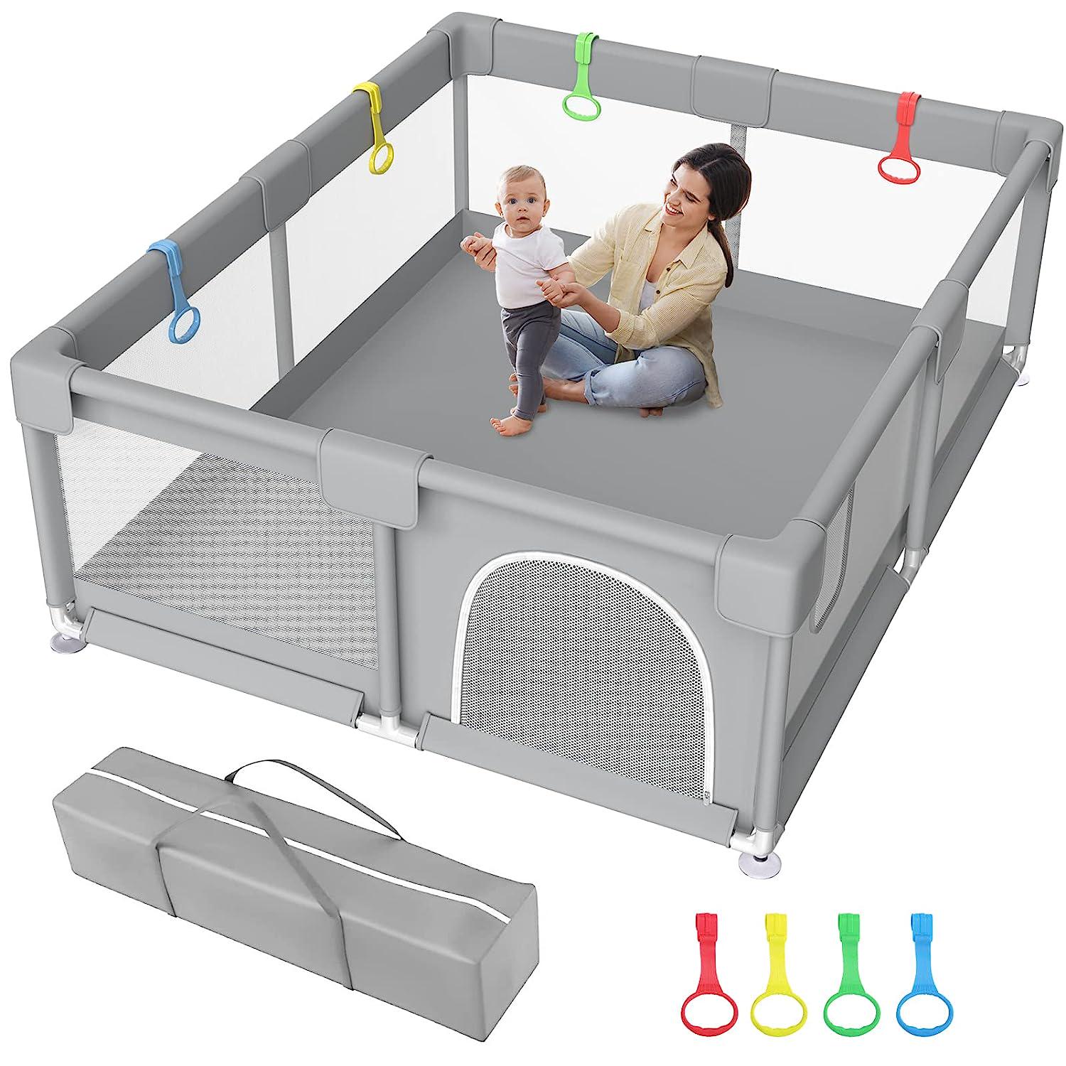 Baby Playpen, 71 x59 Extra Large Playpen for Babies and Toddlers Baby Playards with Zipper Gate, Safety Baby Play Pen with Soft Breathable Mesh Indoor and Outdoor Kids Activity Center-