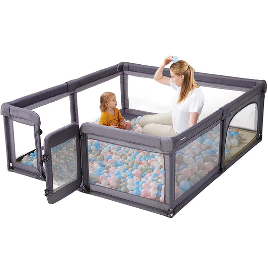 Baby Playpen, 79x71 Playpens for Babies and Toddlers with Gate, Large Baby Play Yards with Zipper Door, Indoor and Outdoor Baby Fence, Dark Grey-