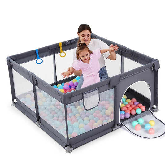 Baby Playpen, Baby Fence with Gates, Playpen for Babies and Toddlers, Playards with Pull-up Rings, Visible Mesh, Safe Anti-Fall Sturdy Baby Play Area, Waterproof Oxford Cloth 50x50-