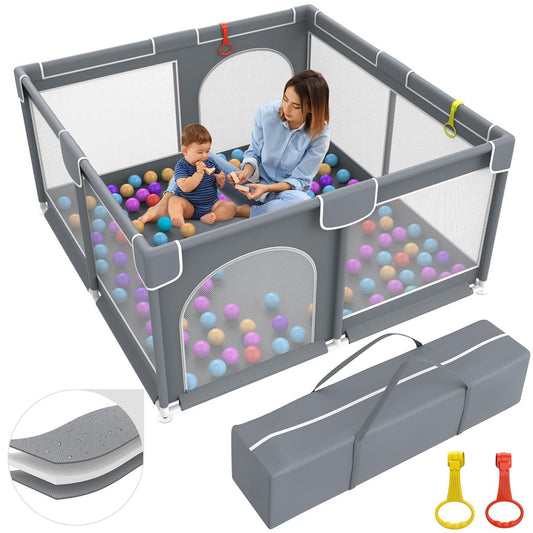 Baby Playpen , Baby Playard, Playpen for Babies with Gate Indoor and Outdoor Kids Activity Center with Anti-Slip Base , Sturdy Safety Playpen with Soft Breathable Mesh , Kid's Fence for Infants-
