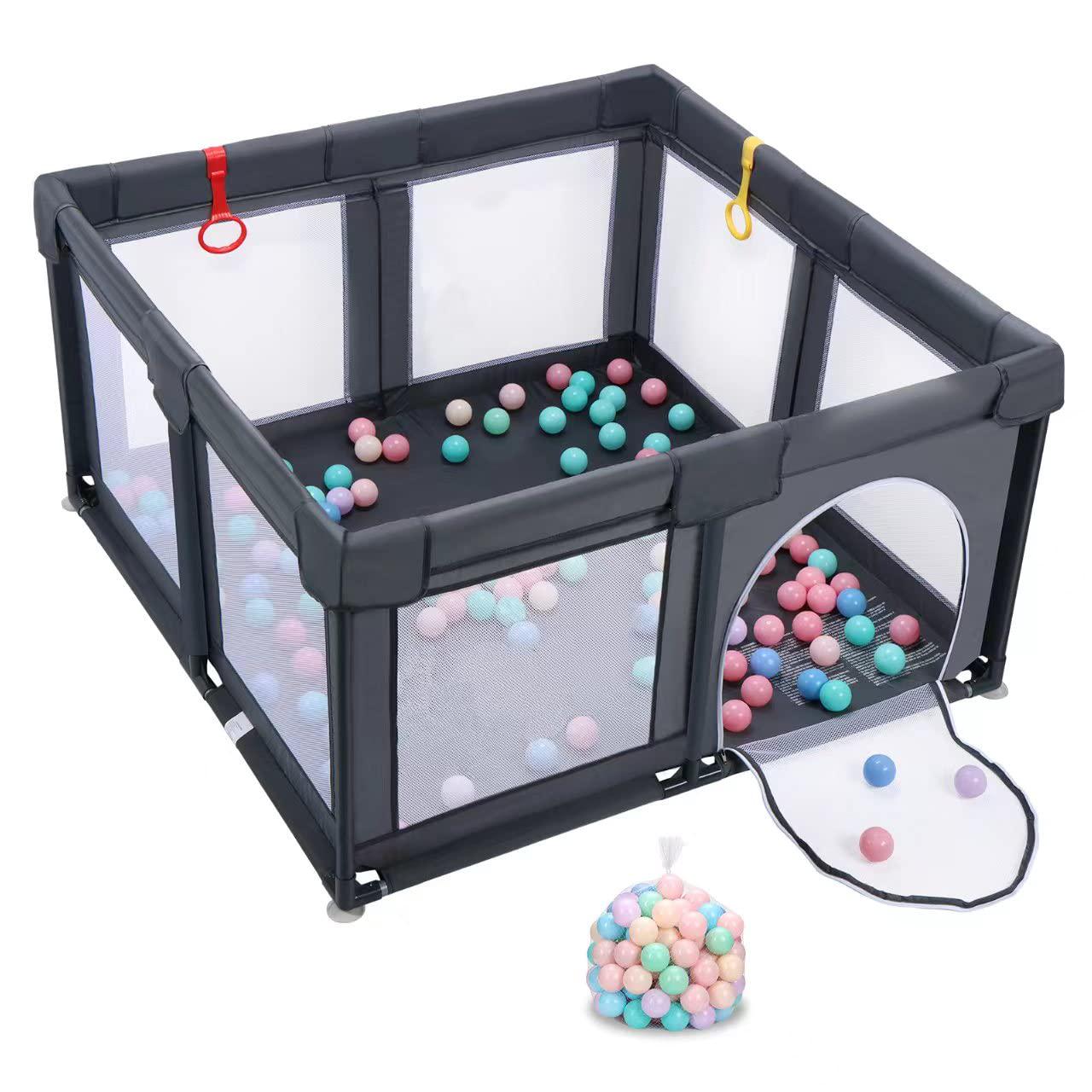 Baby Playpen, Playpen for Babies and Toddlers Indoor and Outdoor Kids Activity Center with 50 Ocean Balls Small Baby Playard Breathable Mesh Kids Safety Play Area, 47in x 47in (Dark Gray)-