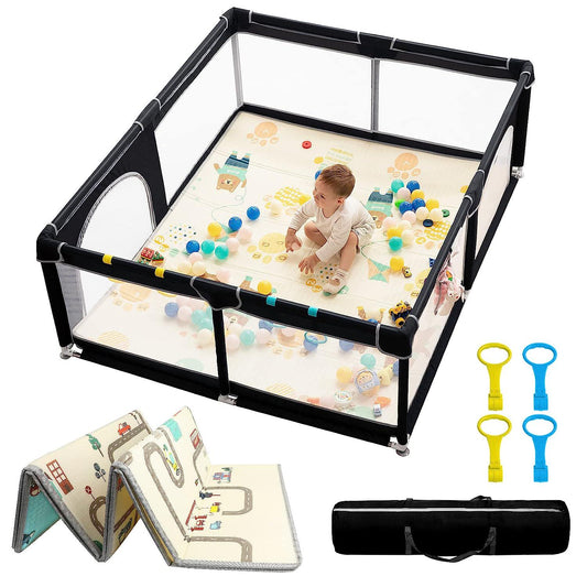 Baby Playpen with Mat 71 X 59 , Extra Large Play Yard for Babies and Toddlers with Mat, Safety Baby Fence,-