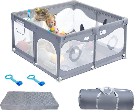 Baby Playpen,Letmudla Playpen with Mat,Upgraded Sturdy Play Pen with Gate,Easy to Assemble Play Yard,Safe Play Pens for Babies-