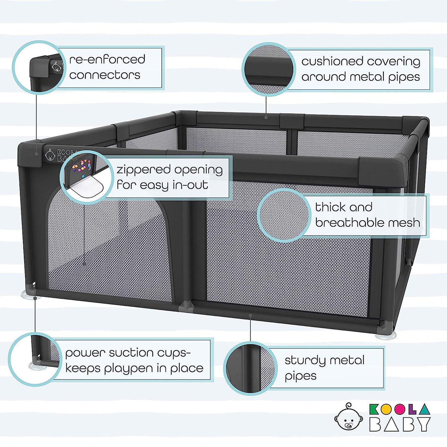 Baby Playpen 60x60in - Kids Activity Center with Anti-Slip Base - Portable Indoor and Outdoor Playard for Toddlers