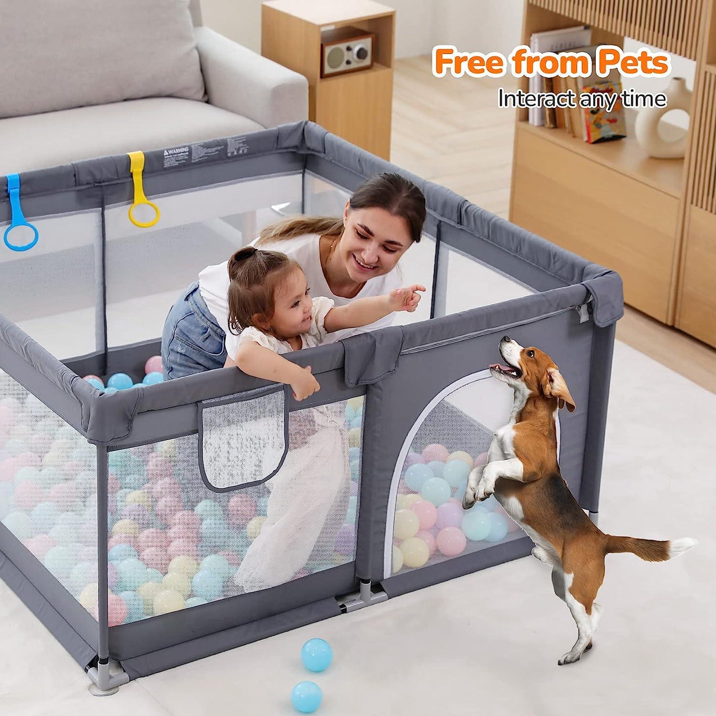 Baby Playpen, Baby Fence with Gates, Playpen for Babies and Toddlers, Playards with Pull-up Rings, Visible Mesh, Safe Anti-Fall Sturdy Baby Play Area, Waterproof Oxford Cloth 50x50