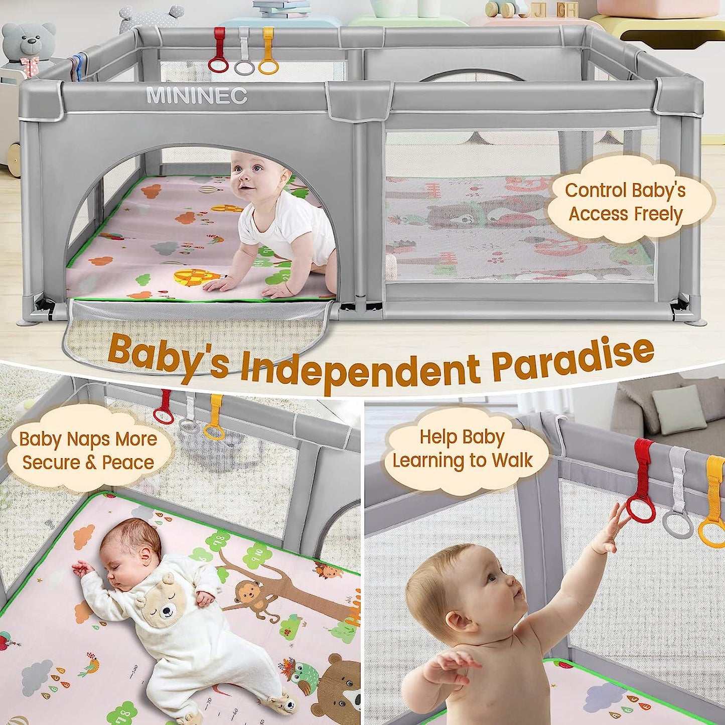 Baby Playpen with Mat,70 x59 Baby Playpen for Babies and Toddlers,Kids Playard Activity Center with Anti-Slip Design,Zipper Gates