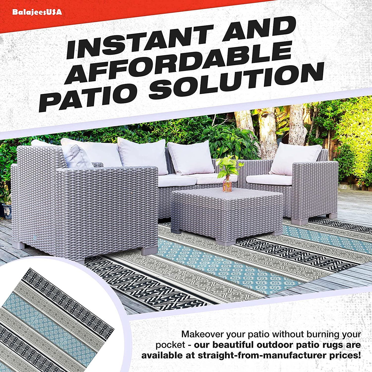 Premium Outdoor Plastic Patio Rugs 6x9, Grey, Teal, Premium and Affordable, Multipurpose