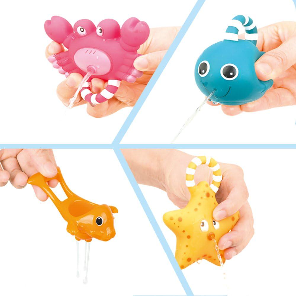 Bath Toy, Fishing Floating Squirts Toy and Water Scoop with Organizer Bag(8 Pack)