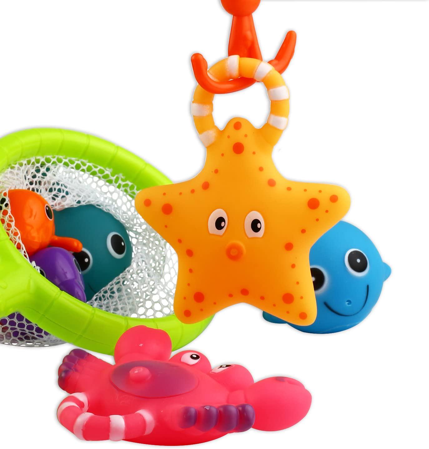 Bath Toy, Fishing Floating Squirts Toy and Water Scoop with Organizer Bag(8 Pack)