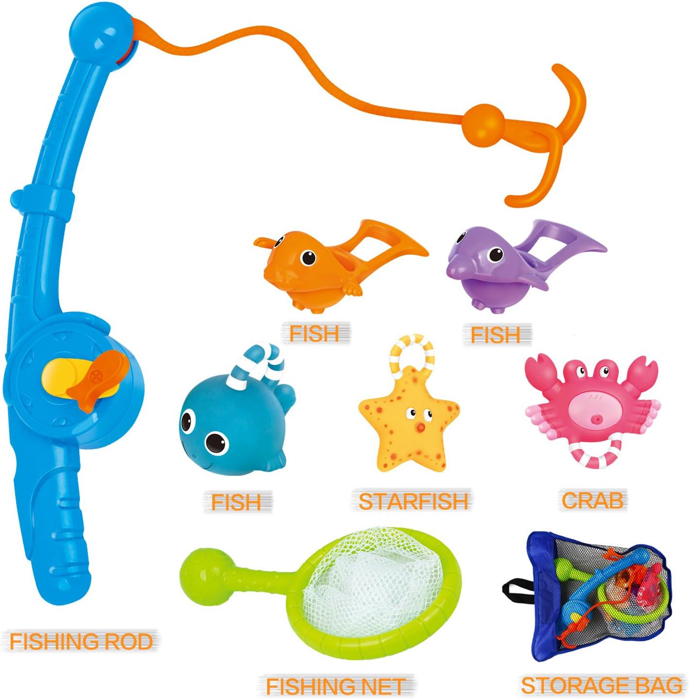 Bath Toy, Fishing Floating Squirts Toy and Water Scoop with Organizer Bag(8 Pack)