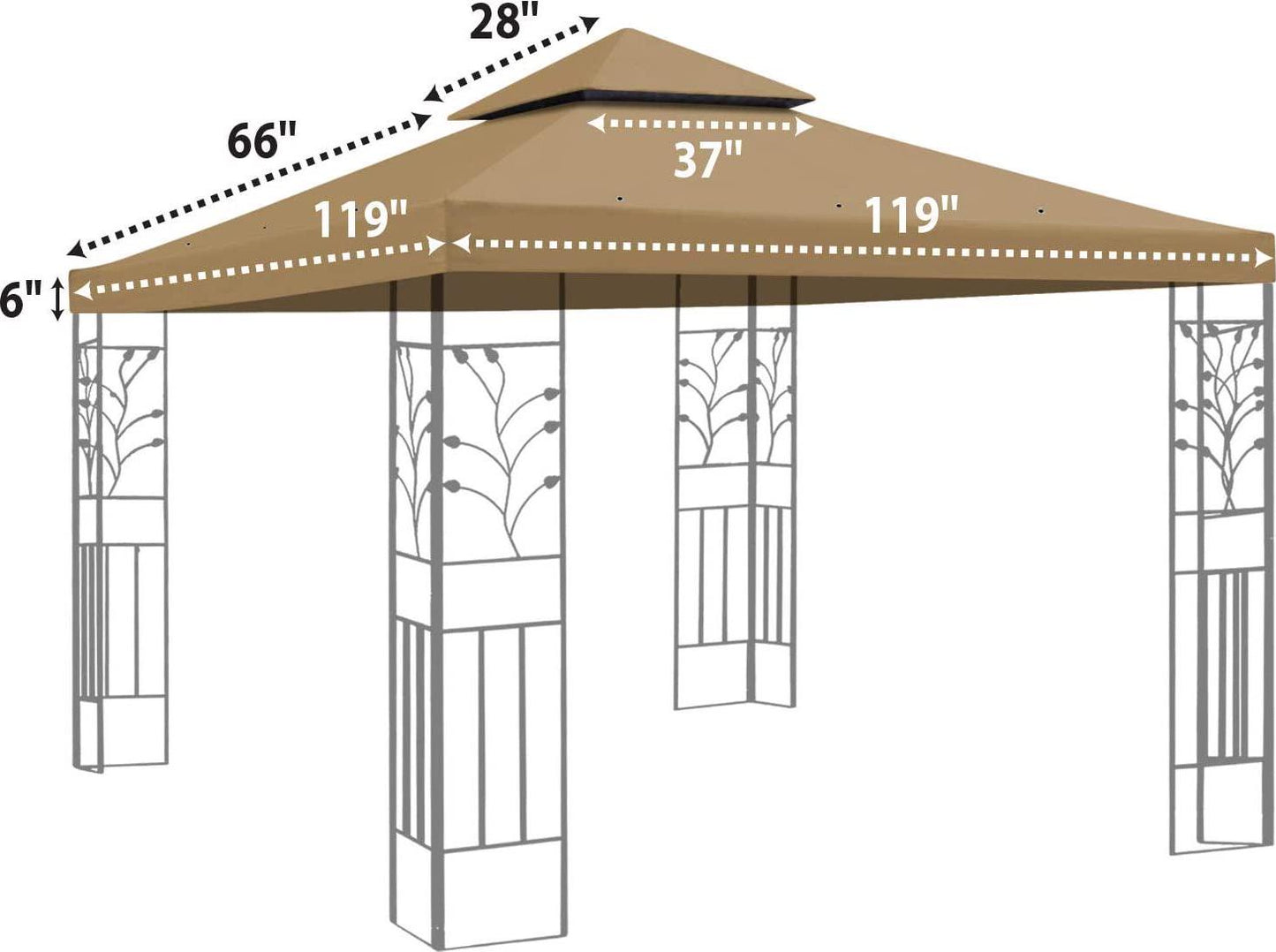 BenefitUSA 119x119 Gazebo Canopy Replacement Top Double Tiered Canopy Top Cover (Tan)