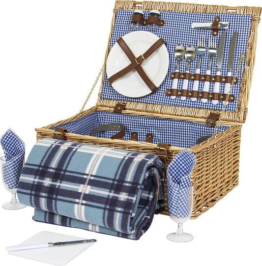 Best Choice Products 2 Person Wicker Picnic Basket W/ Cutlery, Plates, Glasses, Tableware and Blanket-