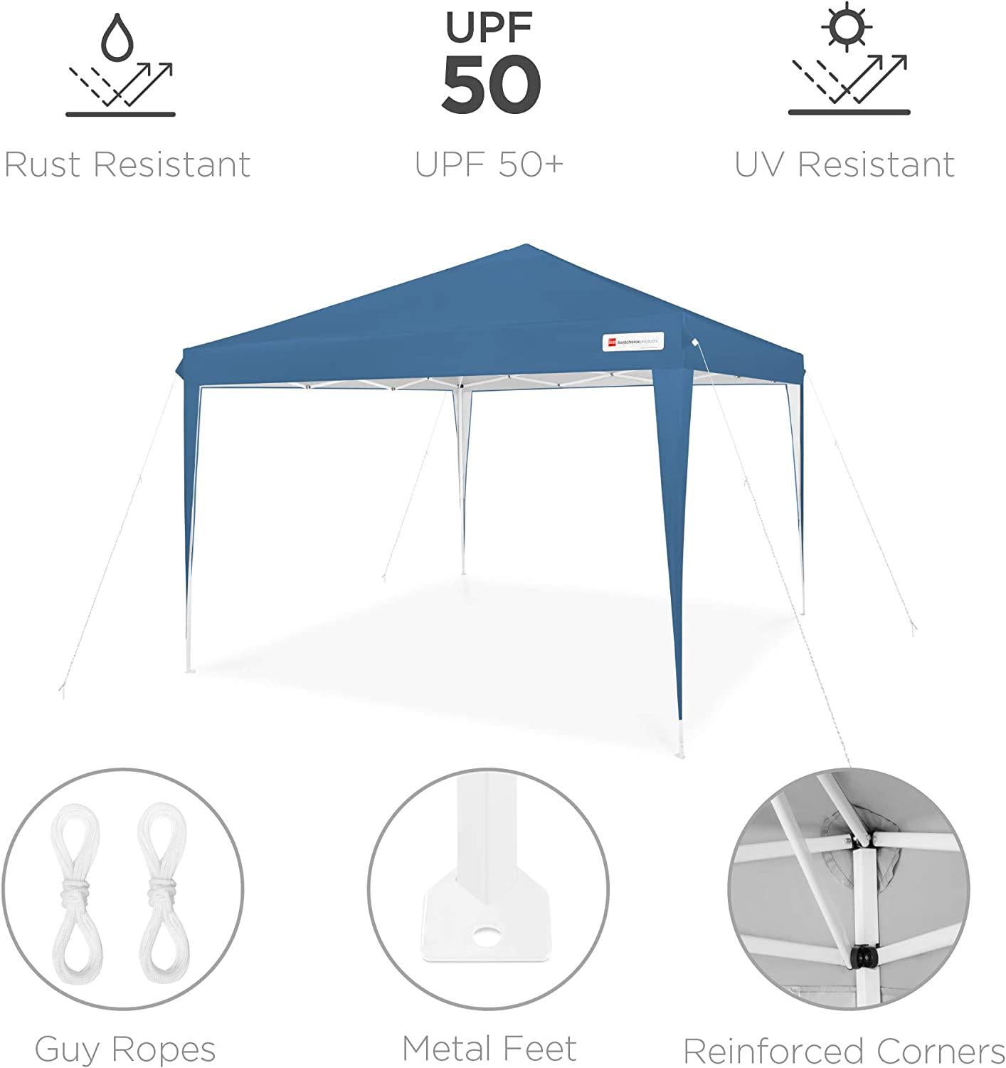 Best Choice Products 10x10ft Pop Up Canopy Outdoor Portable Folding Instant Lightweight Gazebo Shade Tent w/Adjustable Height, Wind Vent, Carrying Bag - Blue