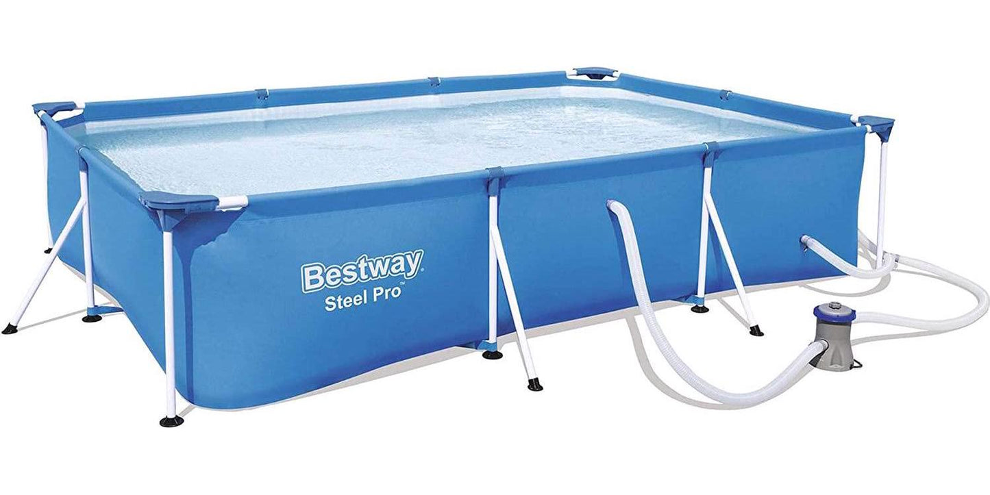 Bestway Steel Pro 9.8' x 6.6' x 26 Rectangular Steel Frame Above Ground Outdoor Backyard Swimming Pool Set-