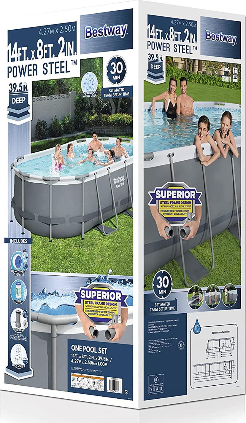 Bestway Power Steel 14' x 8'2 x 39.5 Oval Above Ground Pool Set | Includes 530gal Filter Pump, Ladder