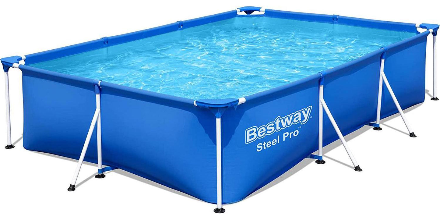 Bestway Steel Pro 9.8' x 6.6' x 26 Rectangular Steel Frame Above Ground Outdoor Backyard Swimming Pool Set