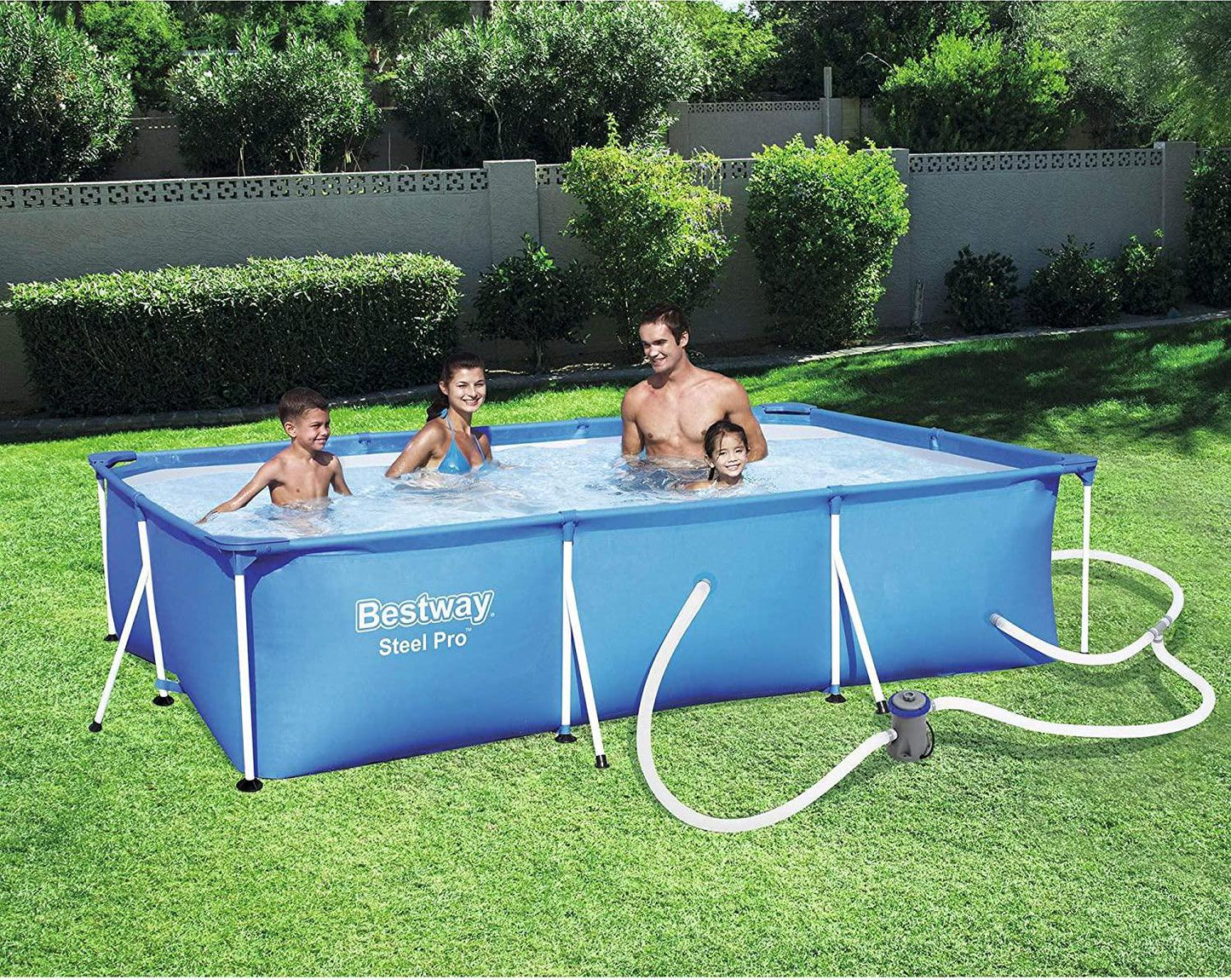 Bestway Steel Pro 9.8' x 6.6' x 26 Rectangular Steel Frame Above Ground Outdoor Backyard Swimming Pool Set