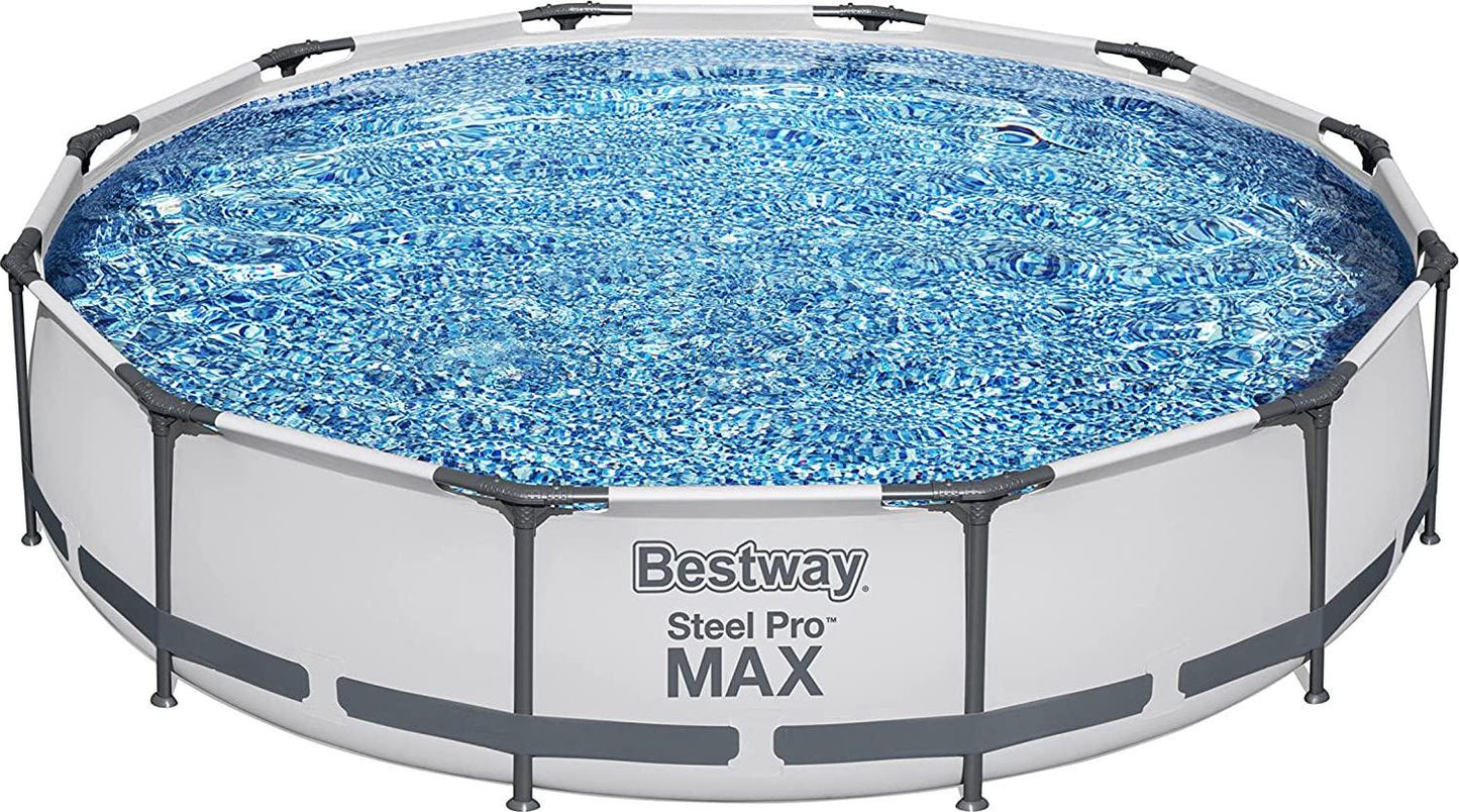 Bestway Steel Pro MAX 12 Foot x 30 Inch Round Metal Frame Above Ground Outdoor Backyard Swimming Pool Set with 330 GPH Filter Pump