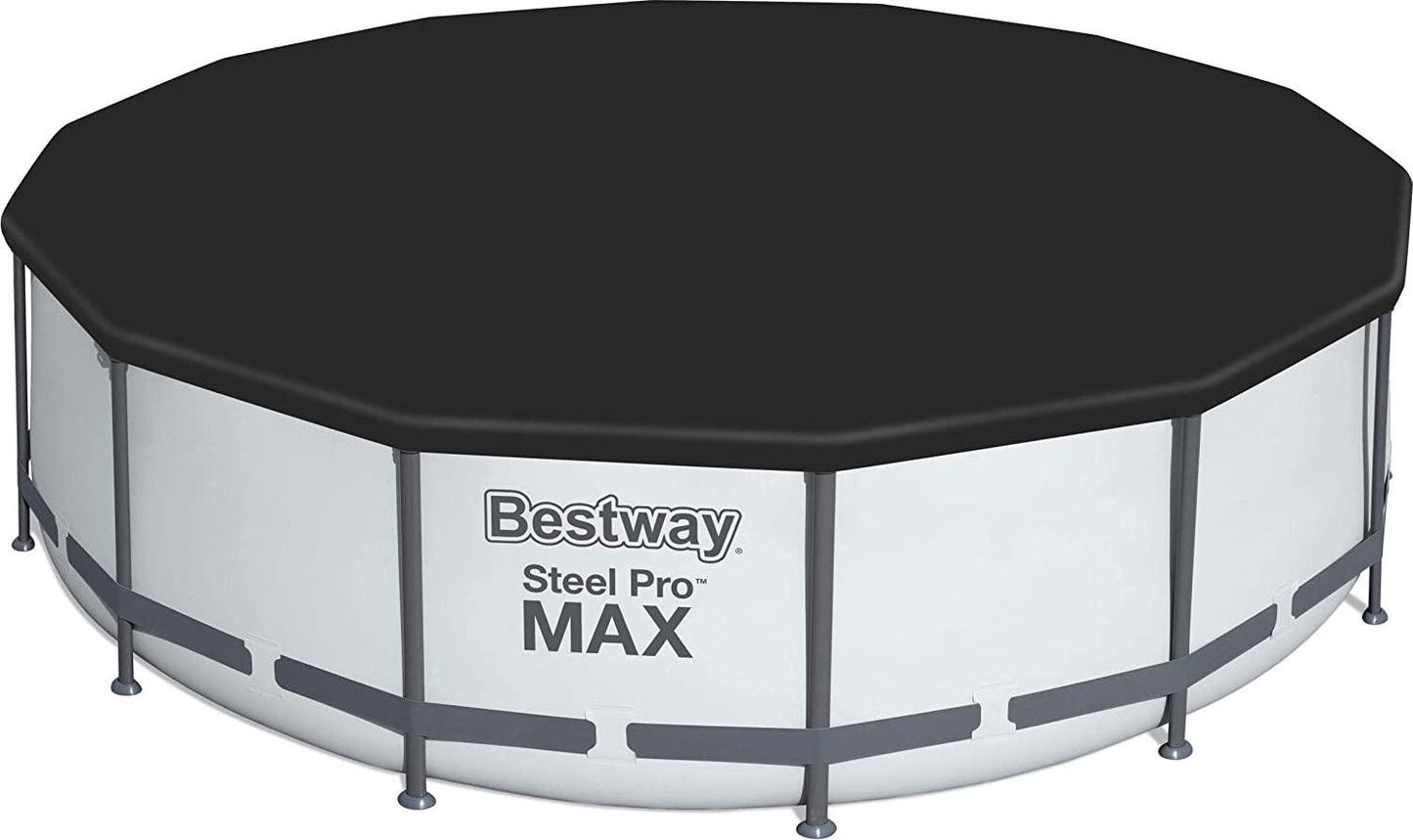 Bestway Steel Pro MAX 14 Foot x 48 Inch Round Metal Frame Above Ground Outdoor Swimming Pool Set with 1,000 Filter Pump, Ladder, and Cover