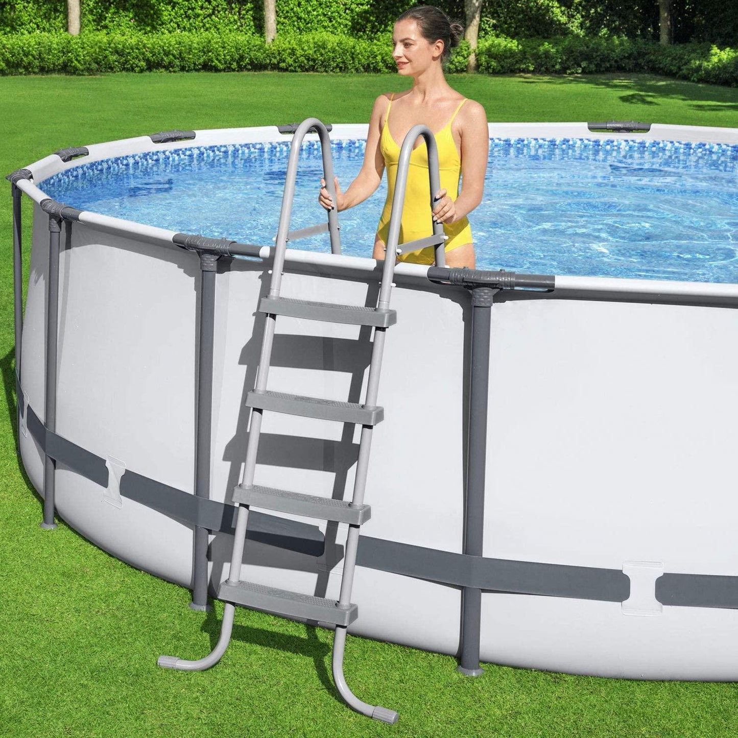 Bestway Steel Pro MAX 14 Foot x 48 Inch Round Metal Frame Above Ground Outdoor Swimming Pool Set with 1,000 Filter Pump, Ladder, and Cover