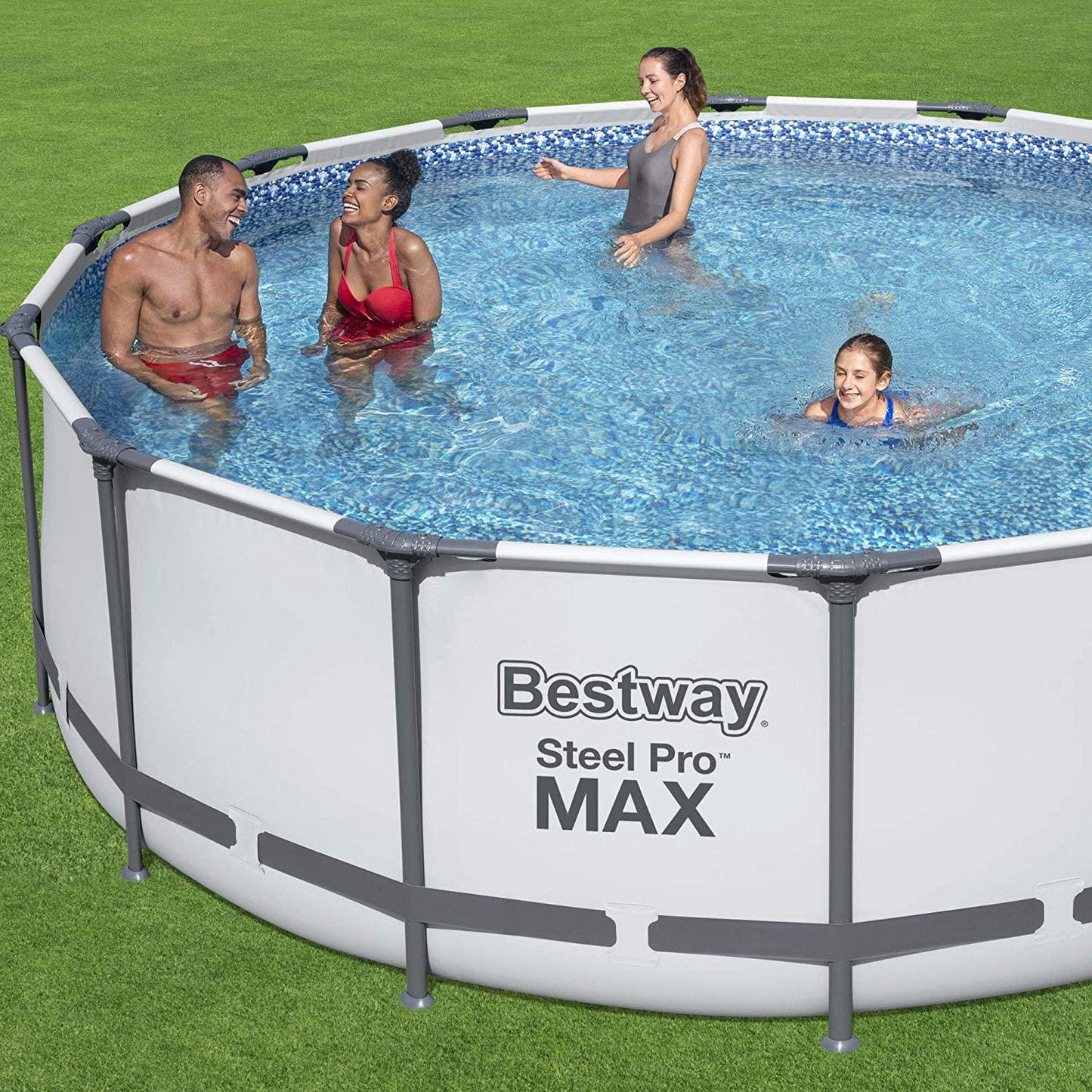 Bestway Steel Pro MAX 14 Foot x 48 Inch Round Metal Frame Above Ground Outdoor Swimming Pool Set with 1,000 Filter Pump, Ladder, and Cover