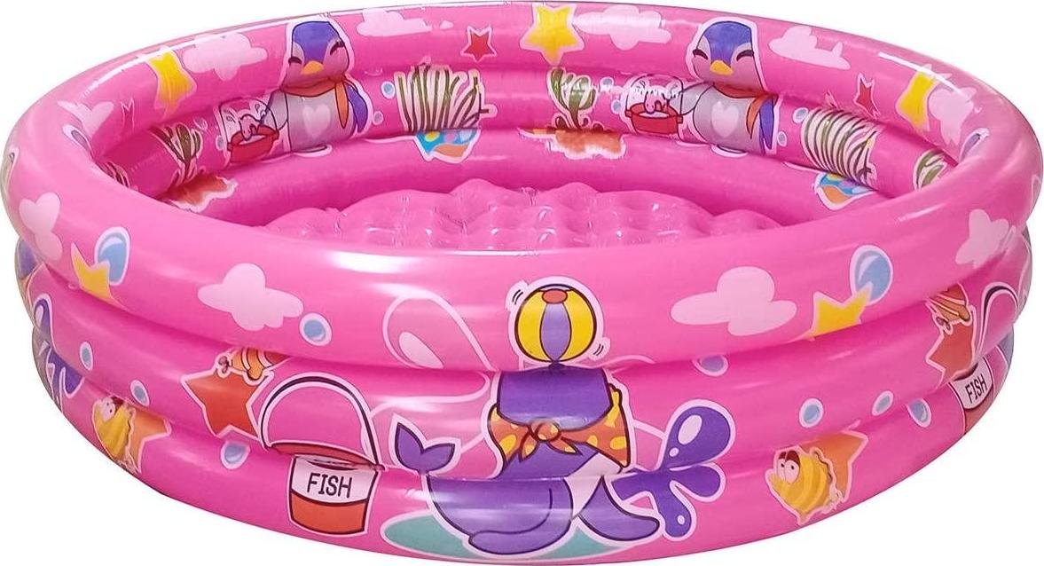 Big Summer 3 Rings Kiddie Pool, 48 X12 , Kids Swimming Pool, Inflatable Baby Ball Pit Pool, Small Infant Pool (Pink)-