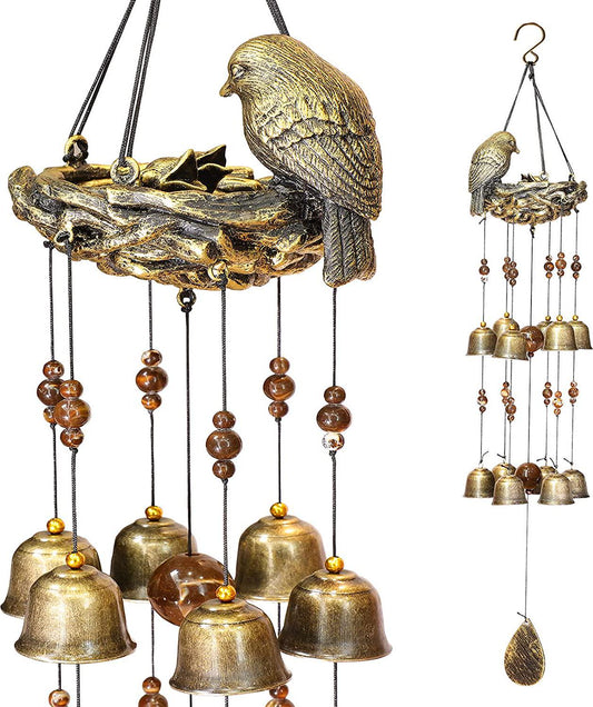 Bird Nest Wind Chimes,Wind Chimes for Outside with 12 Wind Bells for Glory Mothers Love Gift,Bird Bells Chimes Hanging Decoration for Outside Garden Yard Church, Bronze Wind Chimes-