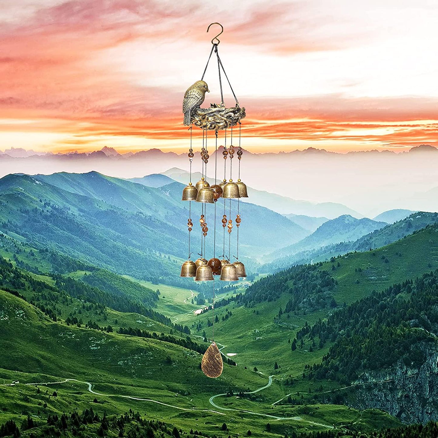 Bird Nest Wind Chimes,Wind Chimes for Outside with 12 Wind Bells for Glory Mothers Love Gift,Bird Bells Chimes Hanging Decoration for Outside Garden Yard Church