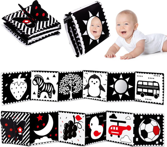 Black and White High Contrast Baby Toys 0-6 6-12 Months Soft Baby Book for Newborn Brain Development Tummy Time Toys-