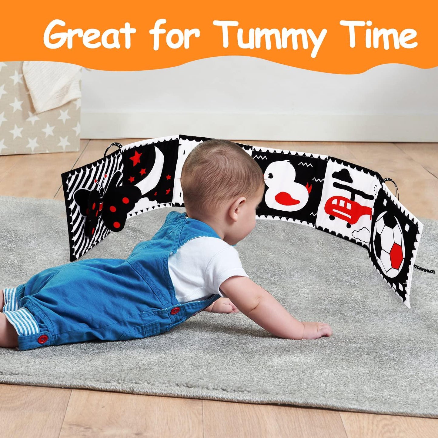 Black and White High Contrast Baby Toys 0-6 6-12 Months Soft Baby Book for Newborn Brain Development Tummy Time Toys